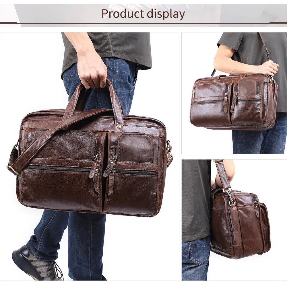 17" Leather Large Storage Laptop Bag J6489