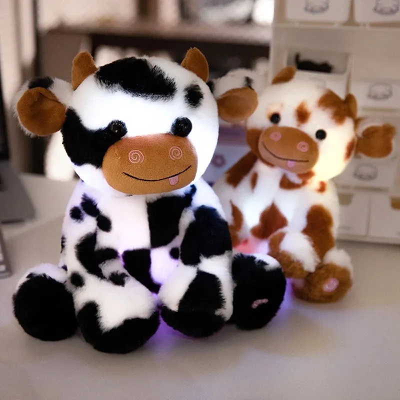 1pc 20/25cm Cute Luminous Cow Plush Pillow Toy Kawaii Dairy Cattle Dolls Stuffed Soft Colorful Glowing Cow Nice Birthday Gift