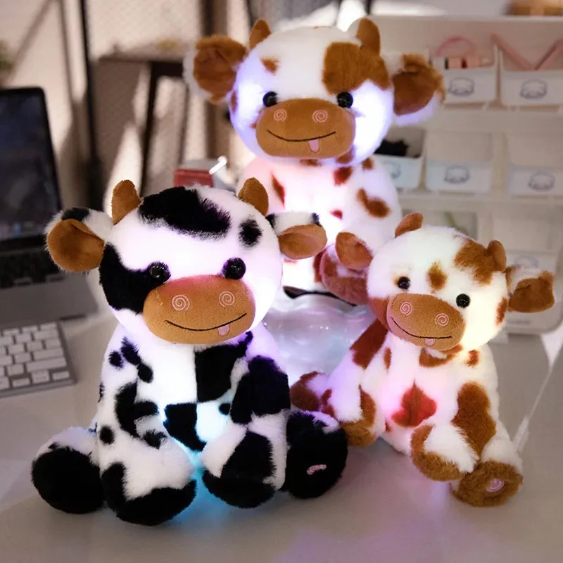 1pc 20/25cm Cute Luminous Cow Plush Pillow Toy Kawaii Dairy Cattle Dolls Stuffed Soft Colorful Glowing Cow Nice Birthday Gift