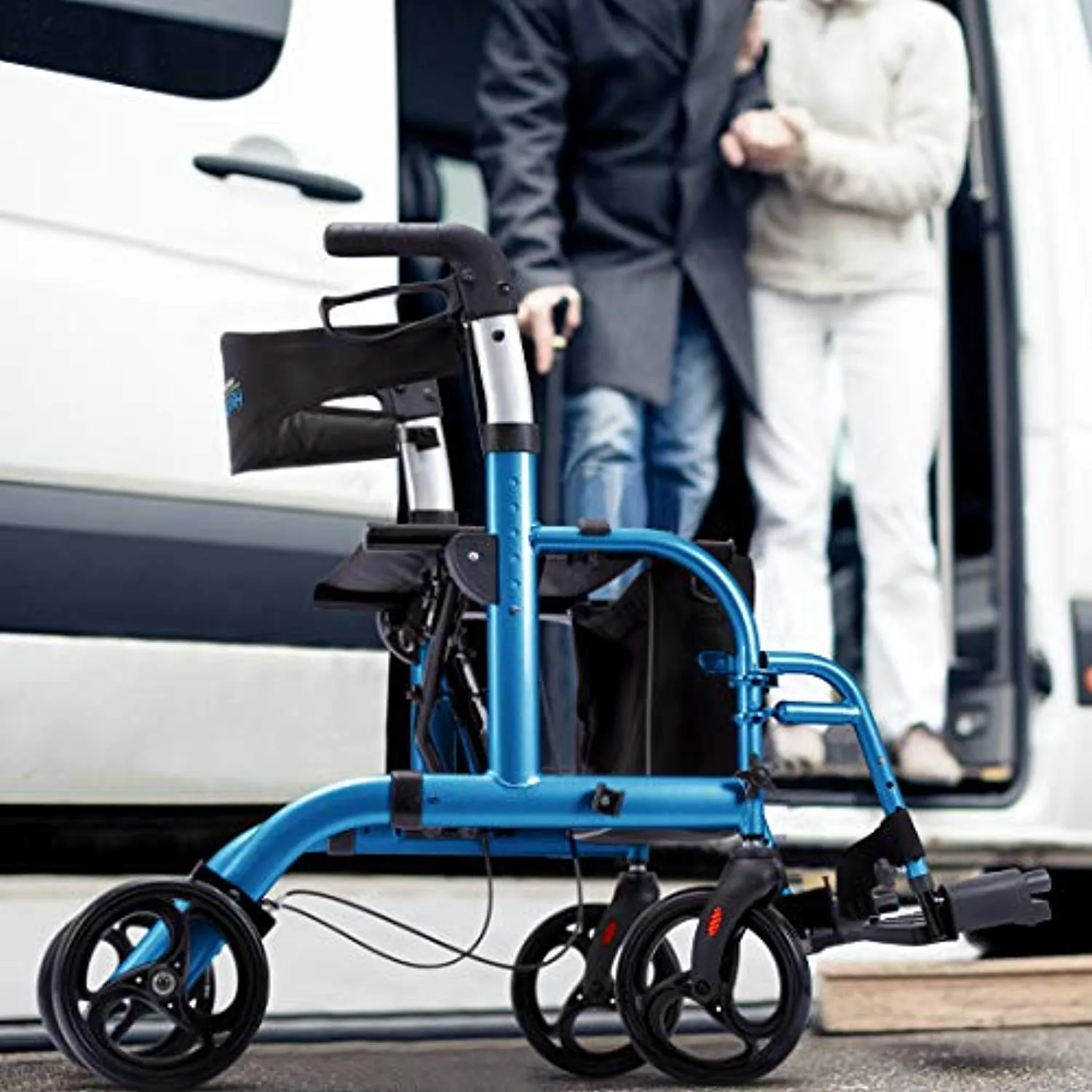 2 in 1 Rollator-Transport Chair w/Paded Seatrest, Reversible Backrest and Detachable Footrests