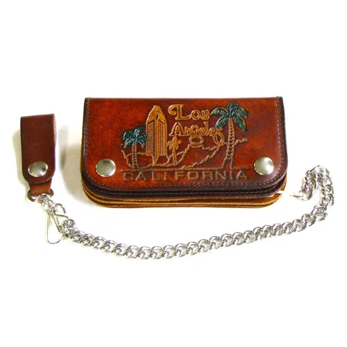 6” Los Angeles Antique Leather Wallet w/ Chain