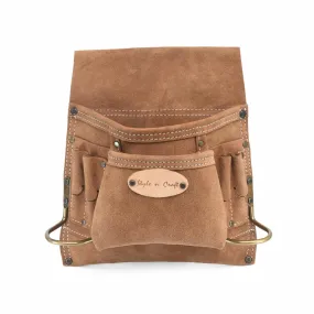 88823 - 8 Pocket Carpenter's Nail and Tool Pouch in Dark Tan Suede Leather | Style n Craft