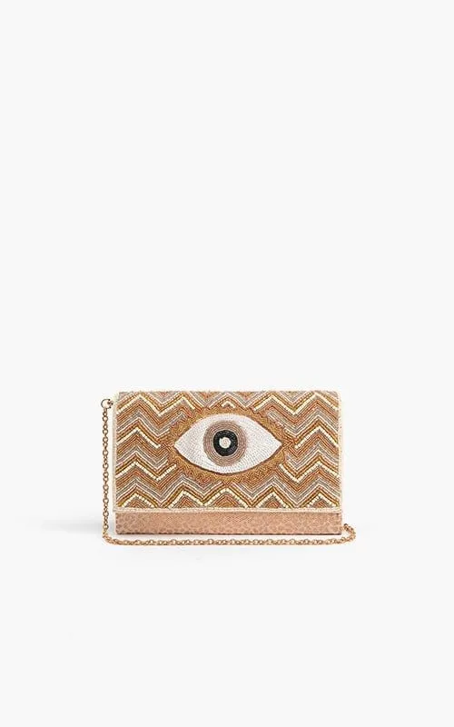 AB22575 Rose Gold Evil Eye Beaded Clutch