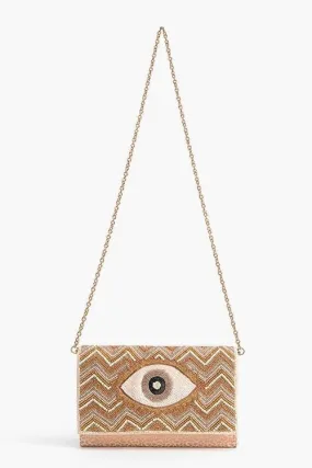 AB22575 Rose Gold Evil Eye Beaded Clutch