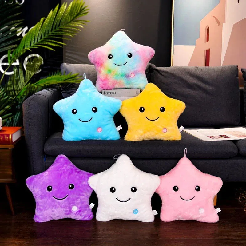 About 20CM Creative Luminous Star Plush Toys Lovely Glowing Colorful Stars Plushie Doll Led Light Toys for Children Girlfriend