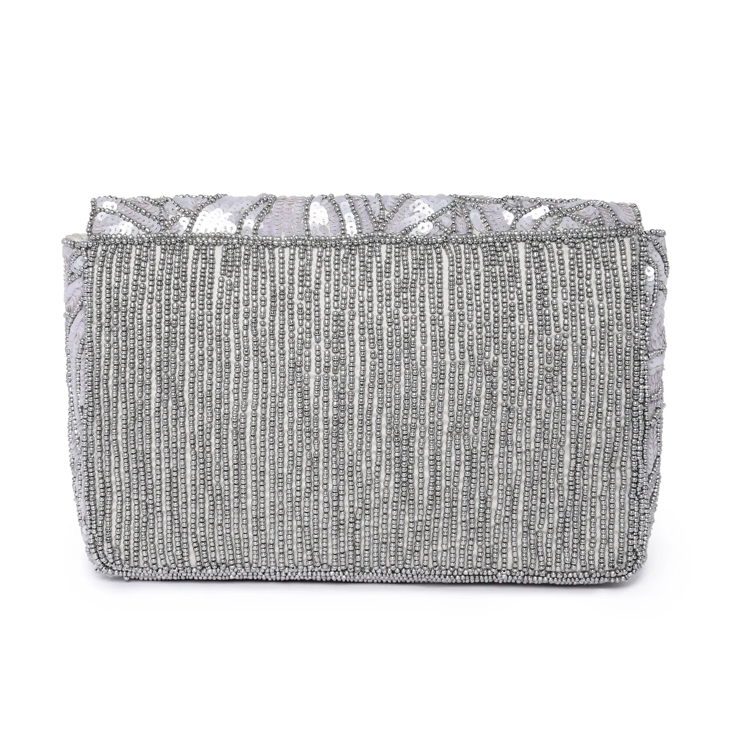 Accessorize London Women's Hand Beaded Sequin Floral Silver Party Clutch