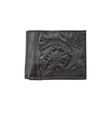 American West Men's Collection: Leather Bi-Fold Western Wallet Tooled