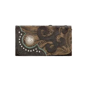 American West Womens Annies Secret Collection Chocolate Leather Trifold Wallet