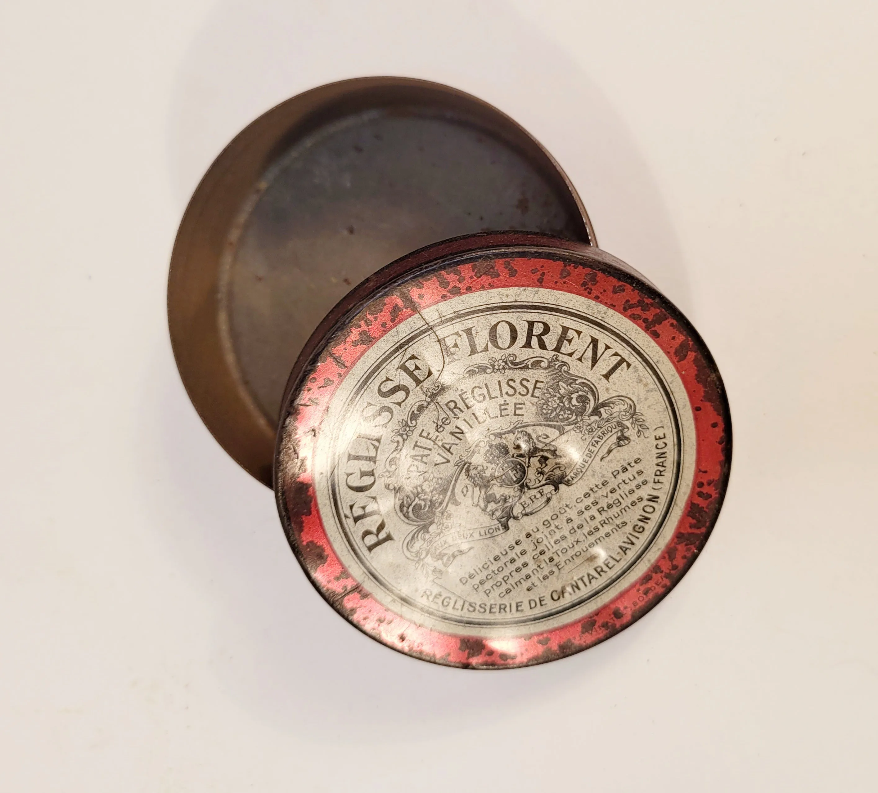 Antique, French REGLISSE FLORENT Vanilla Licorice Medicinal Paste TIN, EMPTY