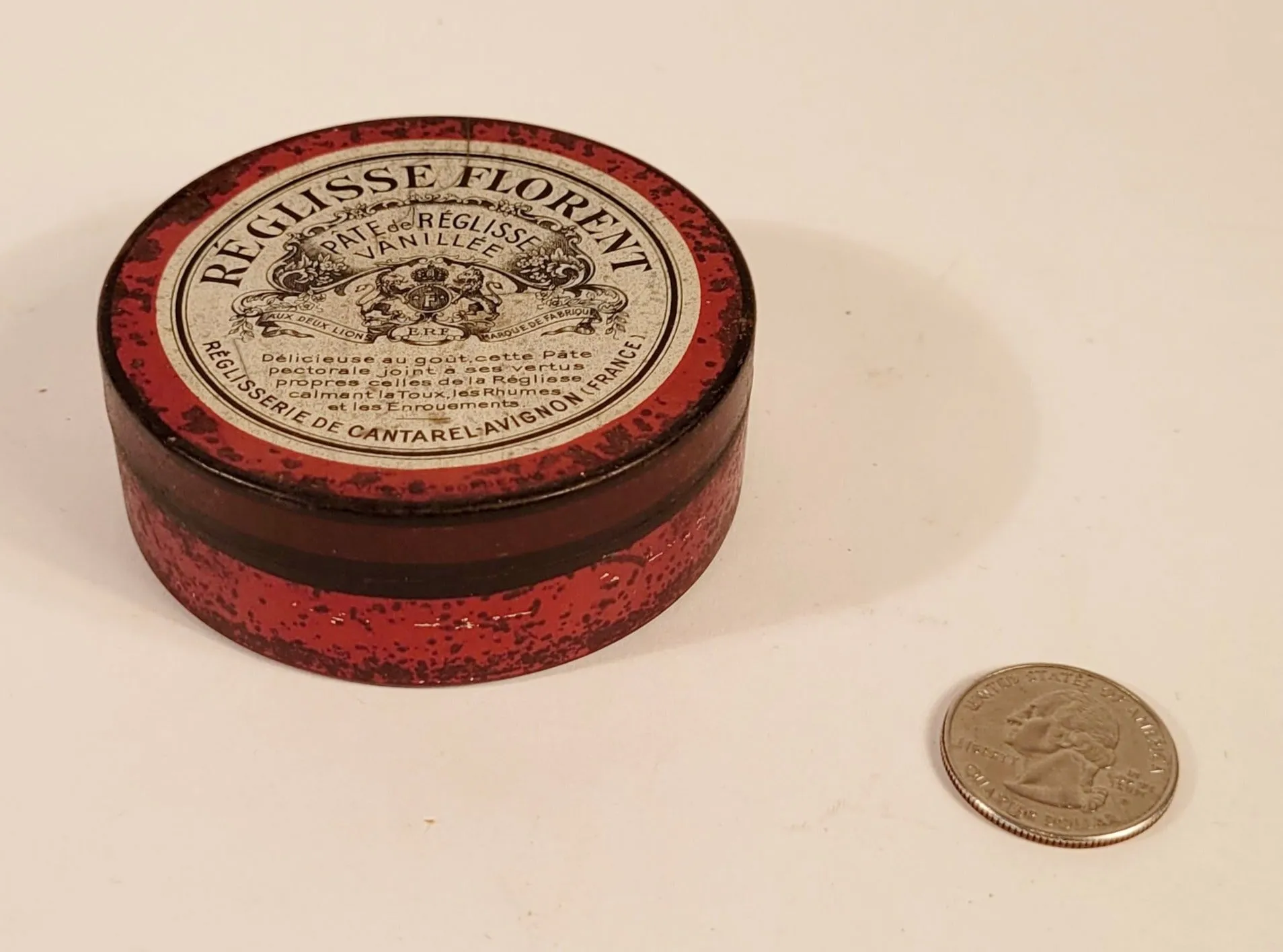 Antique, French REGLISSE FLORENT Vanilla Licorice Medicinal Paste TIN, EMPTY