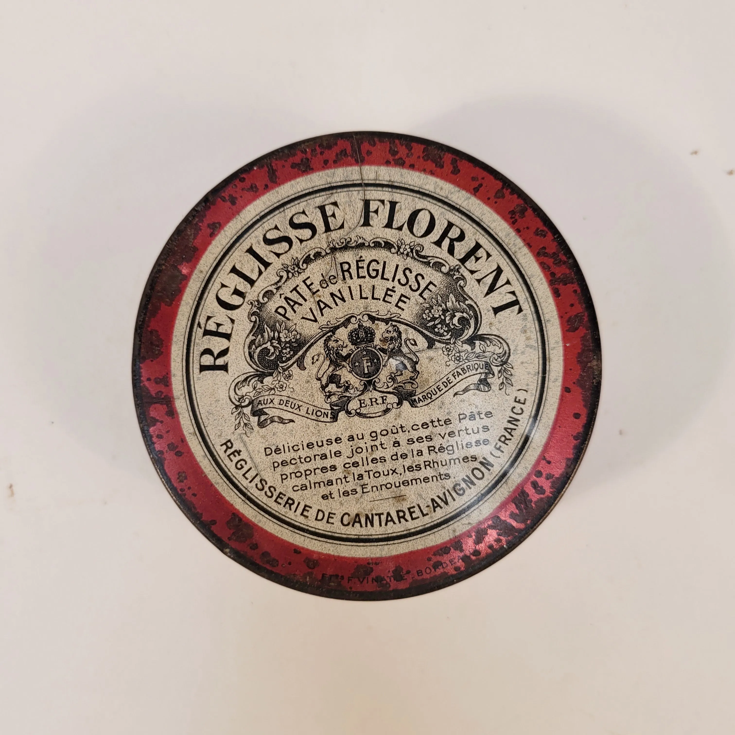 Antique, French REGLISSE FLORENT Vanilla Licorice Medicinal Paste TIN, EMPTY