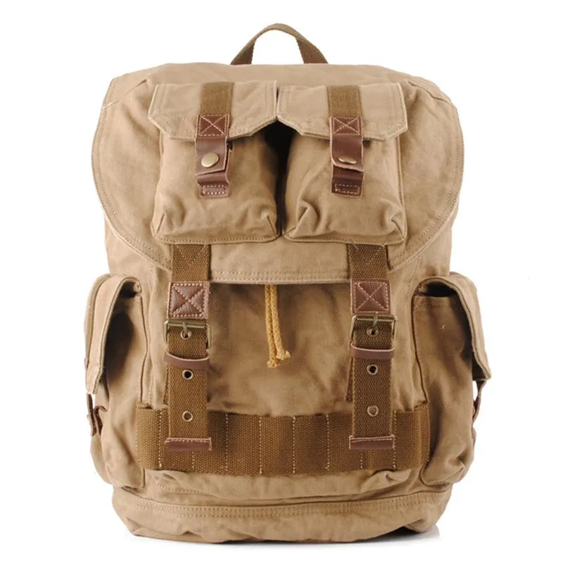 Army Green CANVAS Mens Large 16'' Fashion Khaki Travel Backpack College Backpack Hiking Backpack For Men