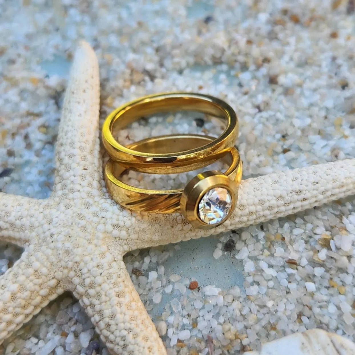 ATHENA  - CZ WATERPROOF 18K GOLD DOUBLE RING SET