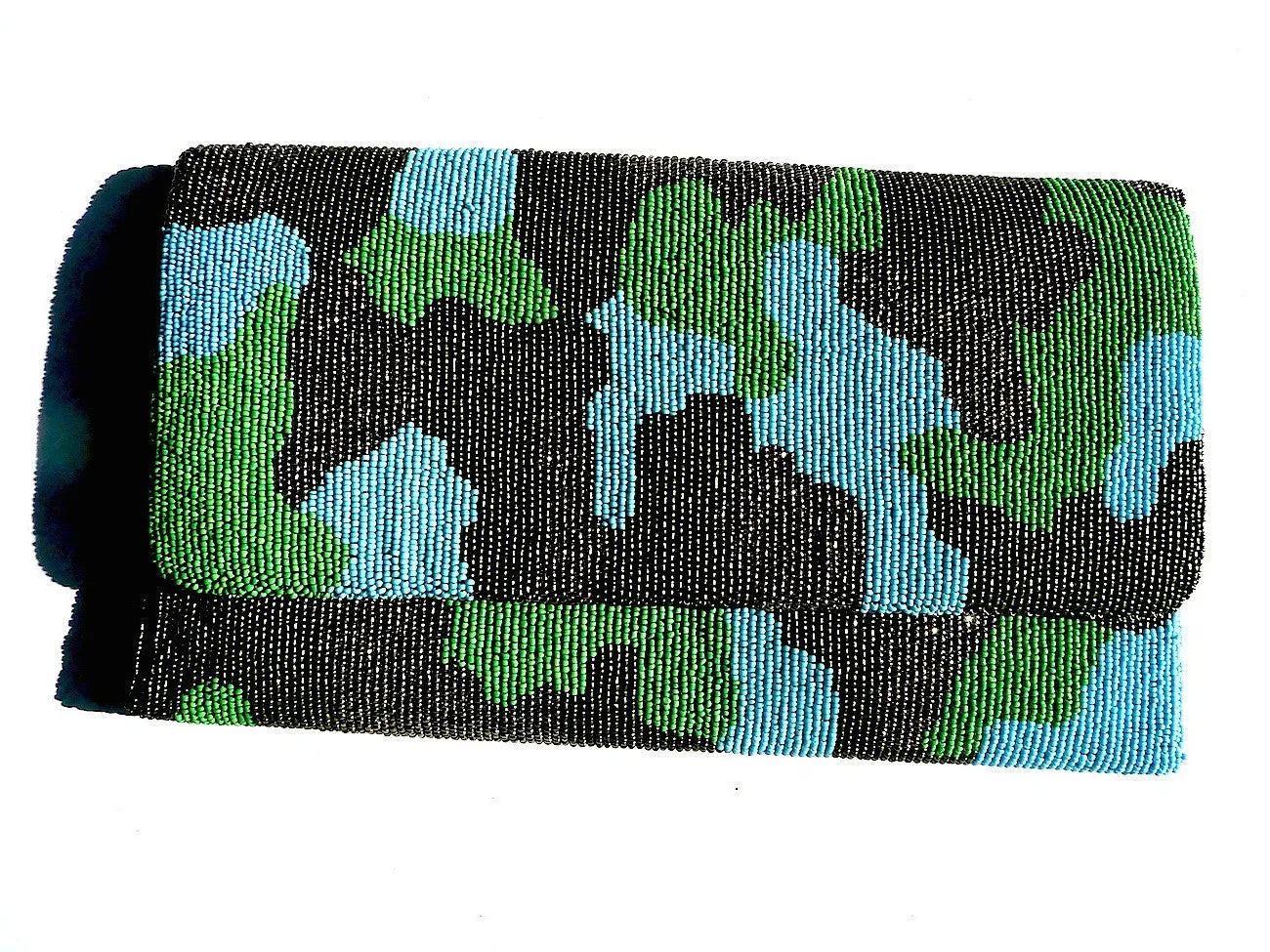 Beaded Large Envelope Clutch Bag Camouflage Turquoise