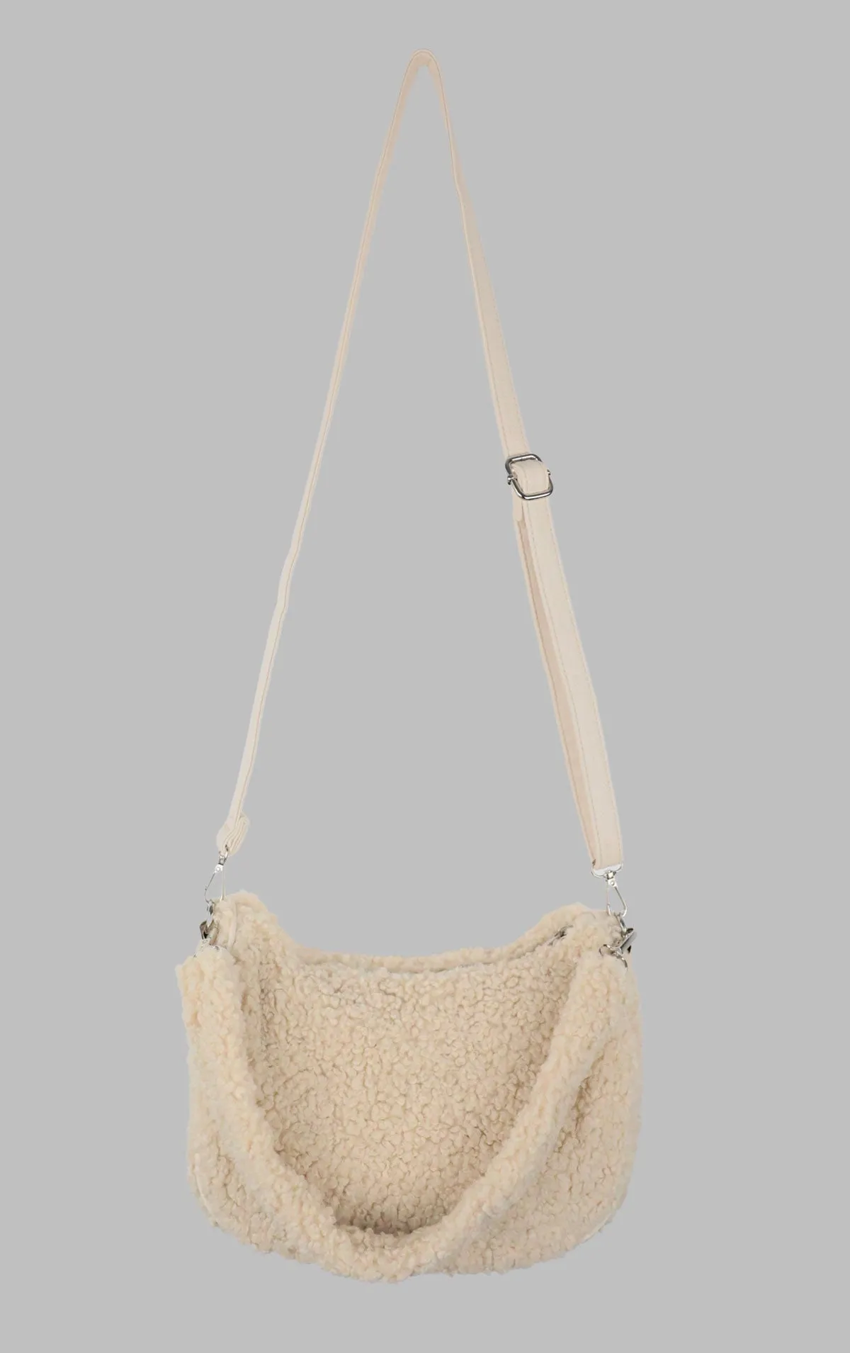 Beige Borg Shearling Style Shoulder Bag