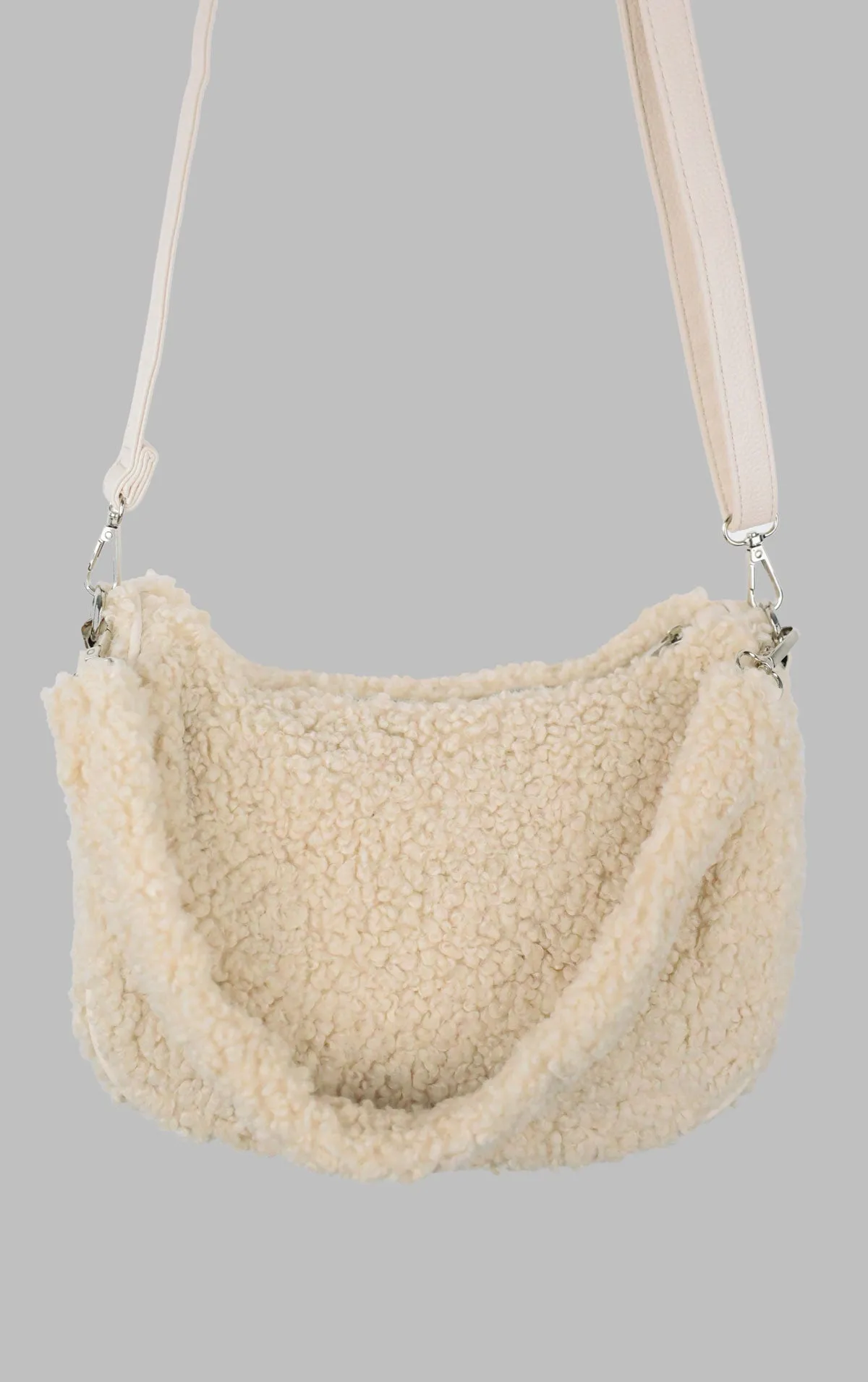 Beige Borg Shearling Style Shoulder Bag