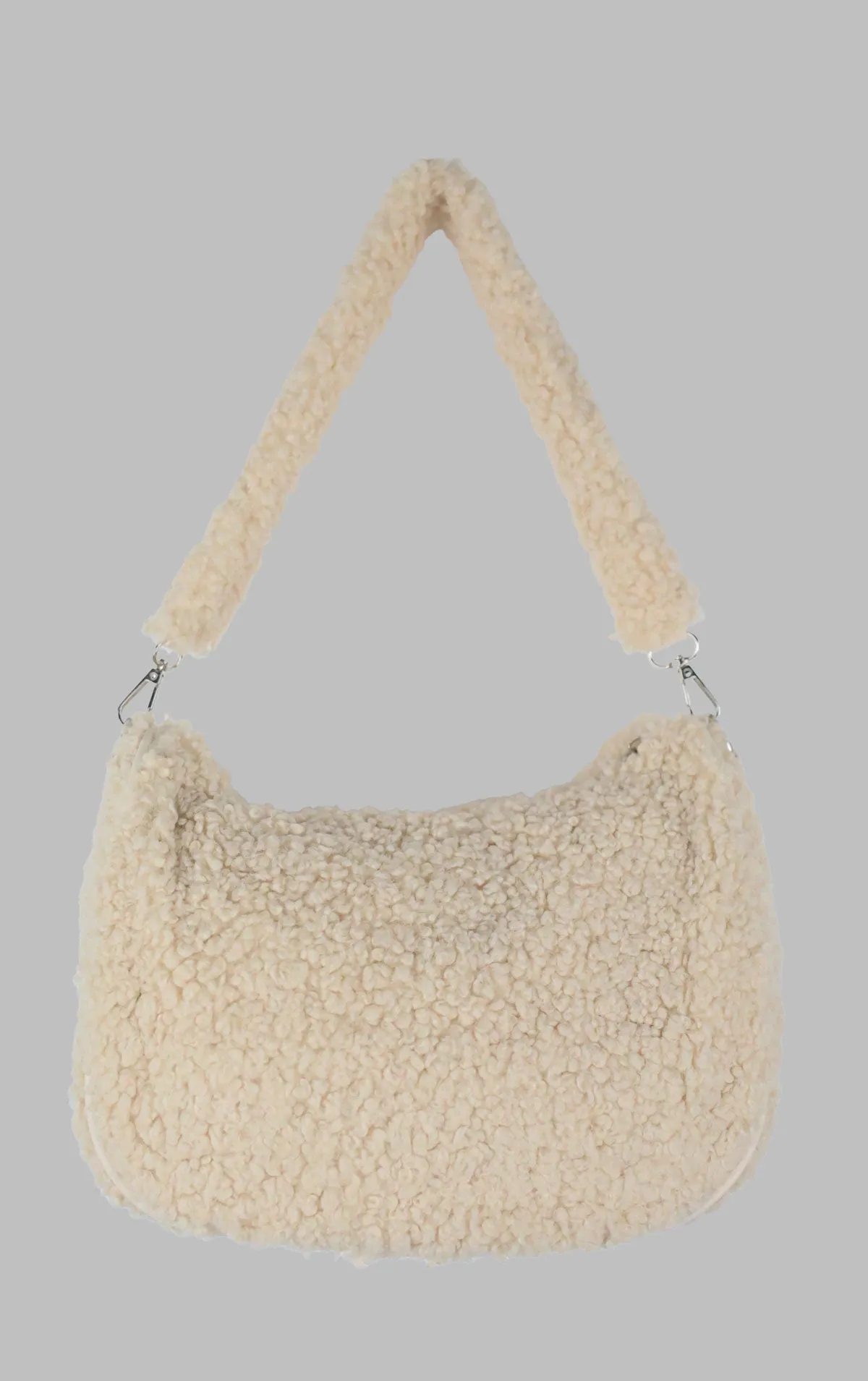 Beige Borg Shearling Style Shoulder Bag