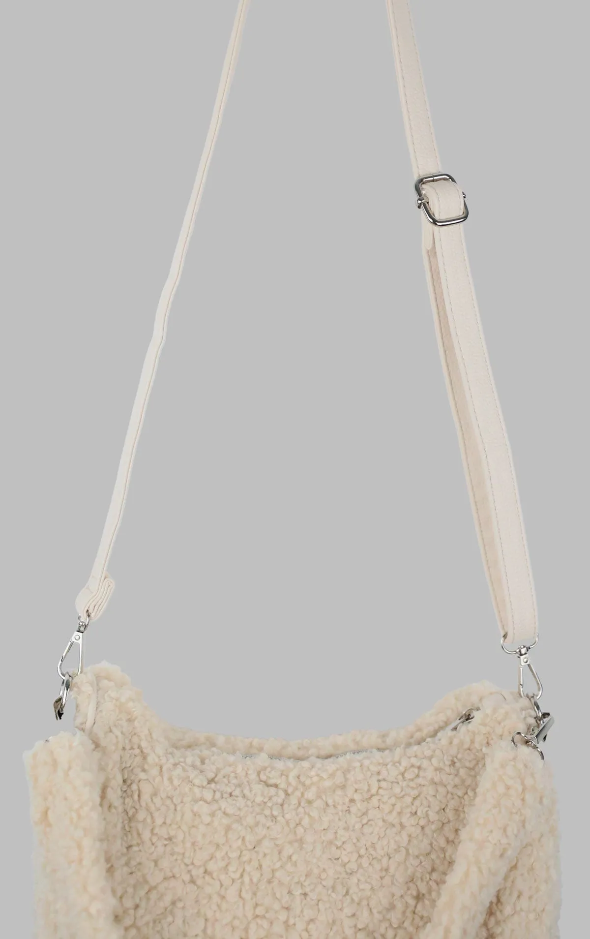 Beige Borg Shearling Style Shoulder Bag