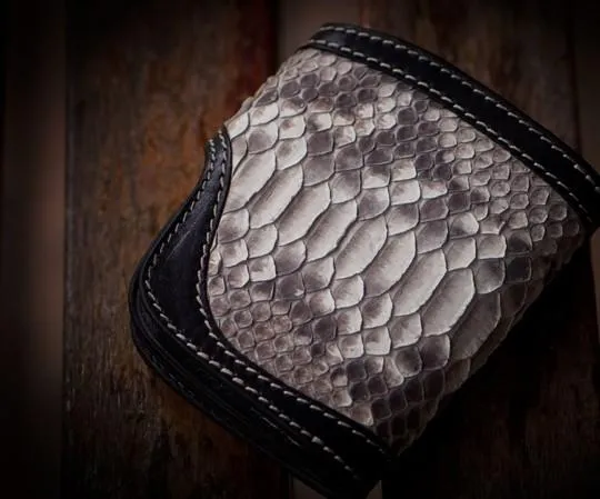 Biker Chain Wallet Handmade Leather Wallet Biker Wallet Snake Skin Wallet Cool Wallets for Men