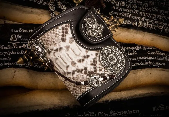 Biker Chain Wallet Handmade Leather Wallet Biker Wallet Snake Skin Wallet Cool Wallets for Men