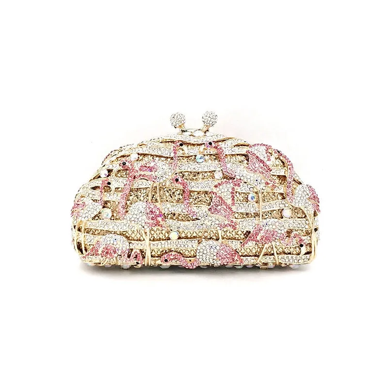 Bird Crane Mini Evening Party Bag Diamond Crystal Clutch Purse