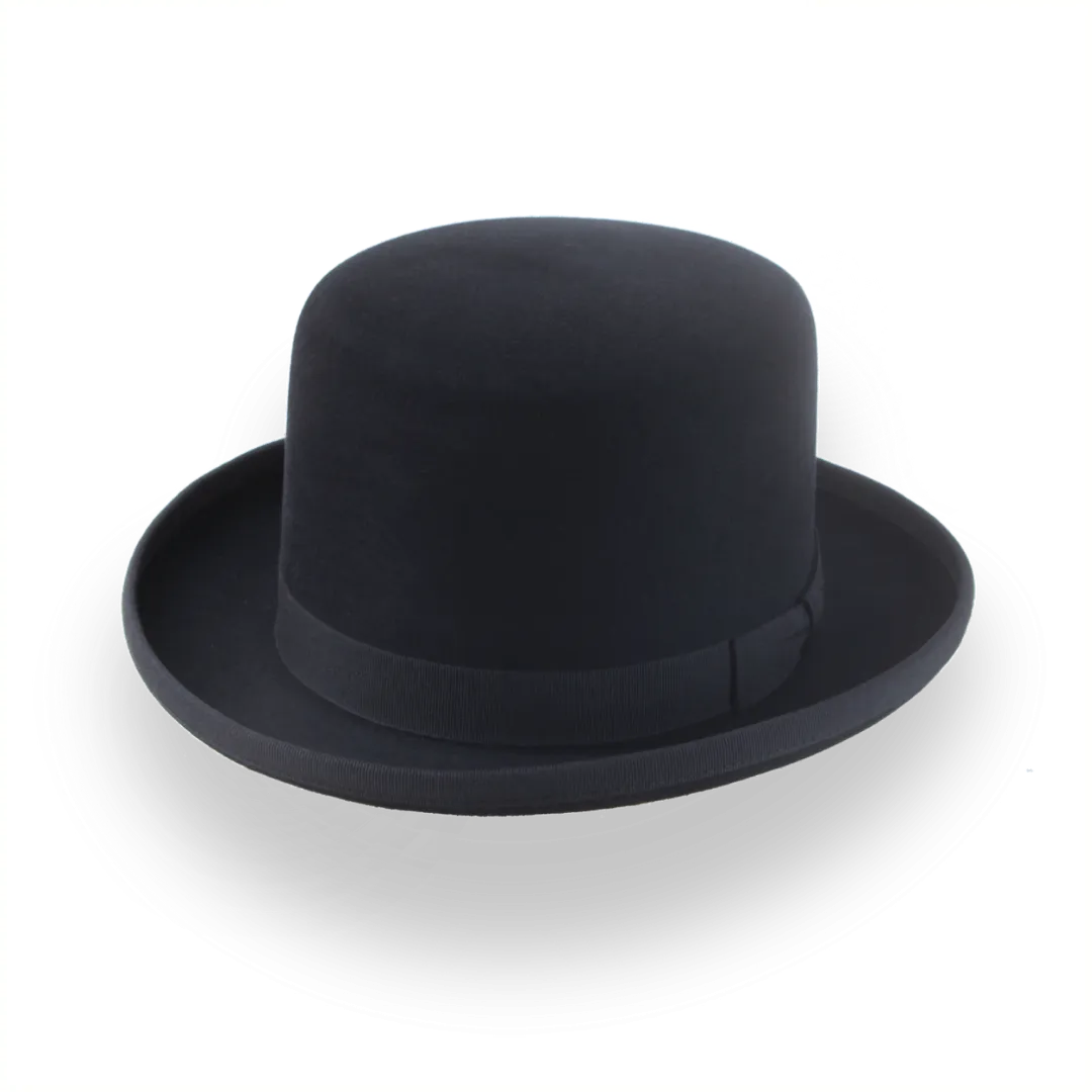 Black Goldfinger Flat Top Bowler Hat in Premium Fur Felt | The Oddjob