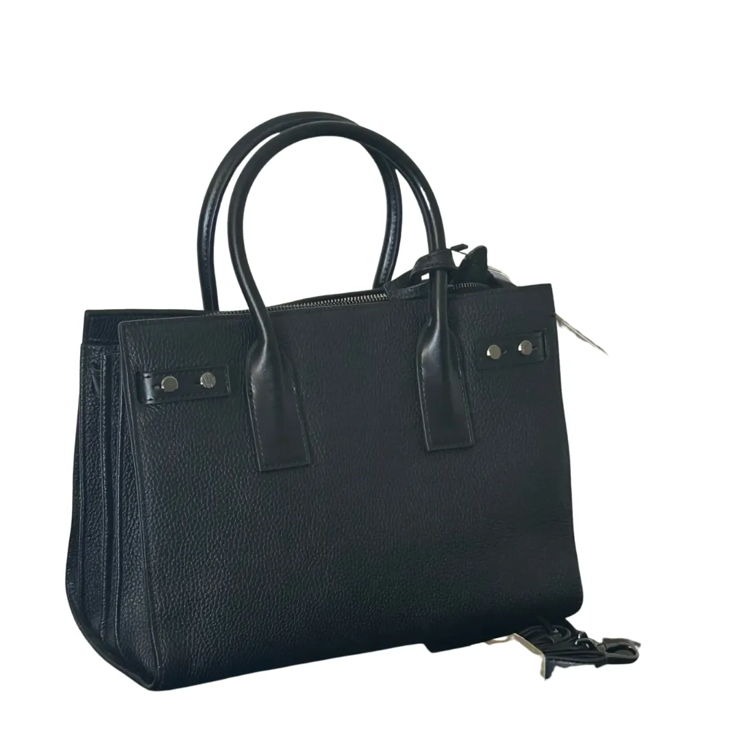 Black Large Leather Tote Bag with Stitch Detail