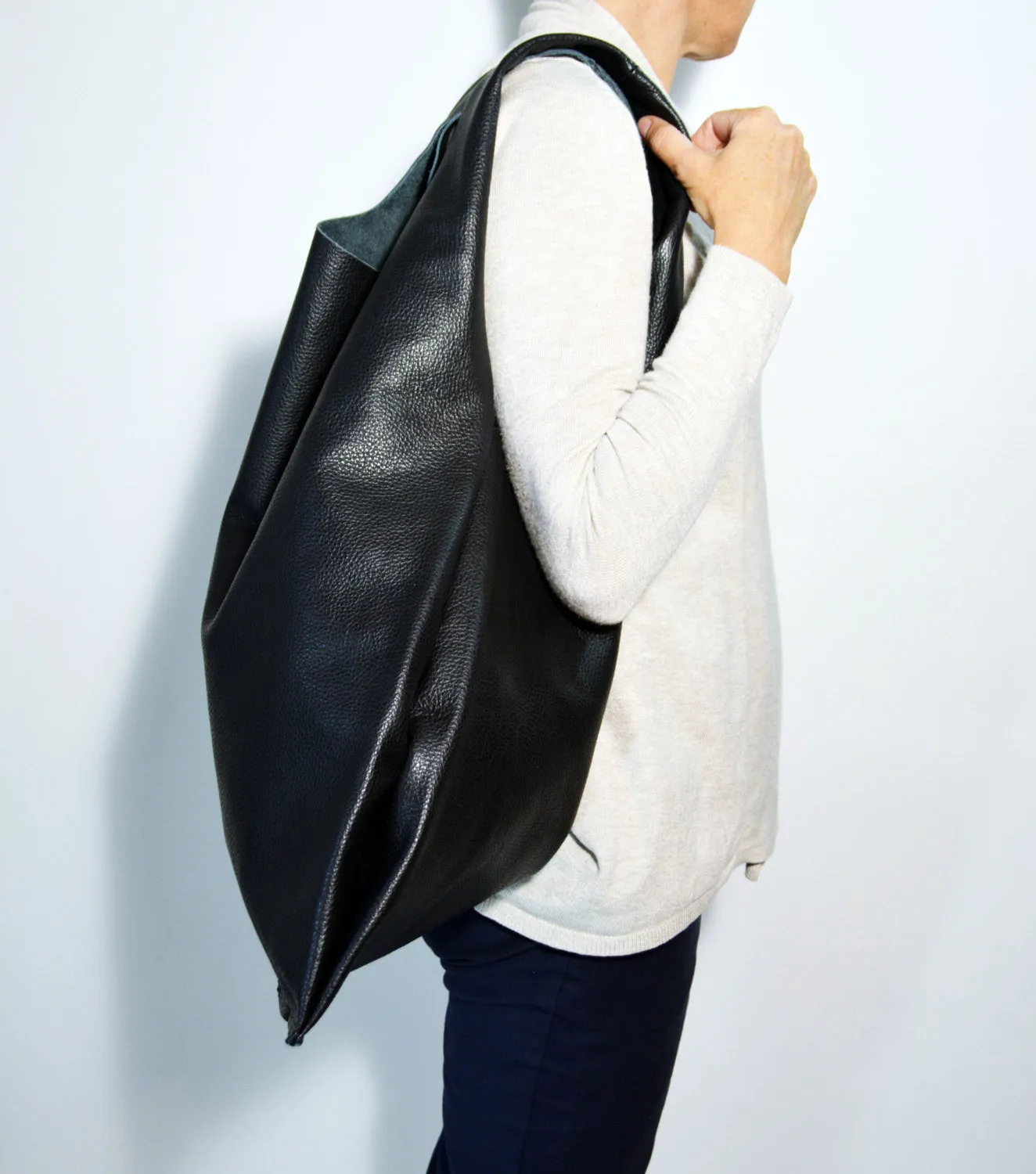 Black Leather Shopper Ladies Leather Bag  Leather Hobo Bag Shopping Bag Tote Bag Travel Bag Italian Leather Bag Womens Bag Made in Italy