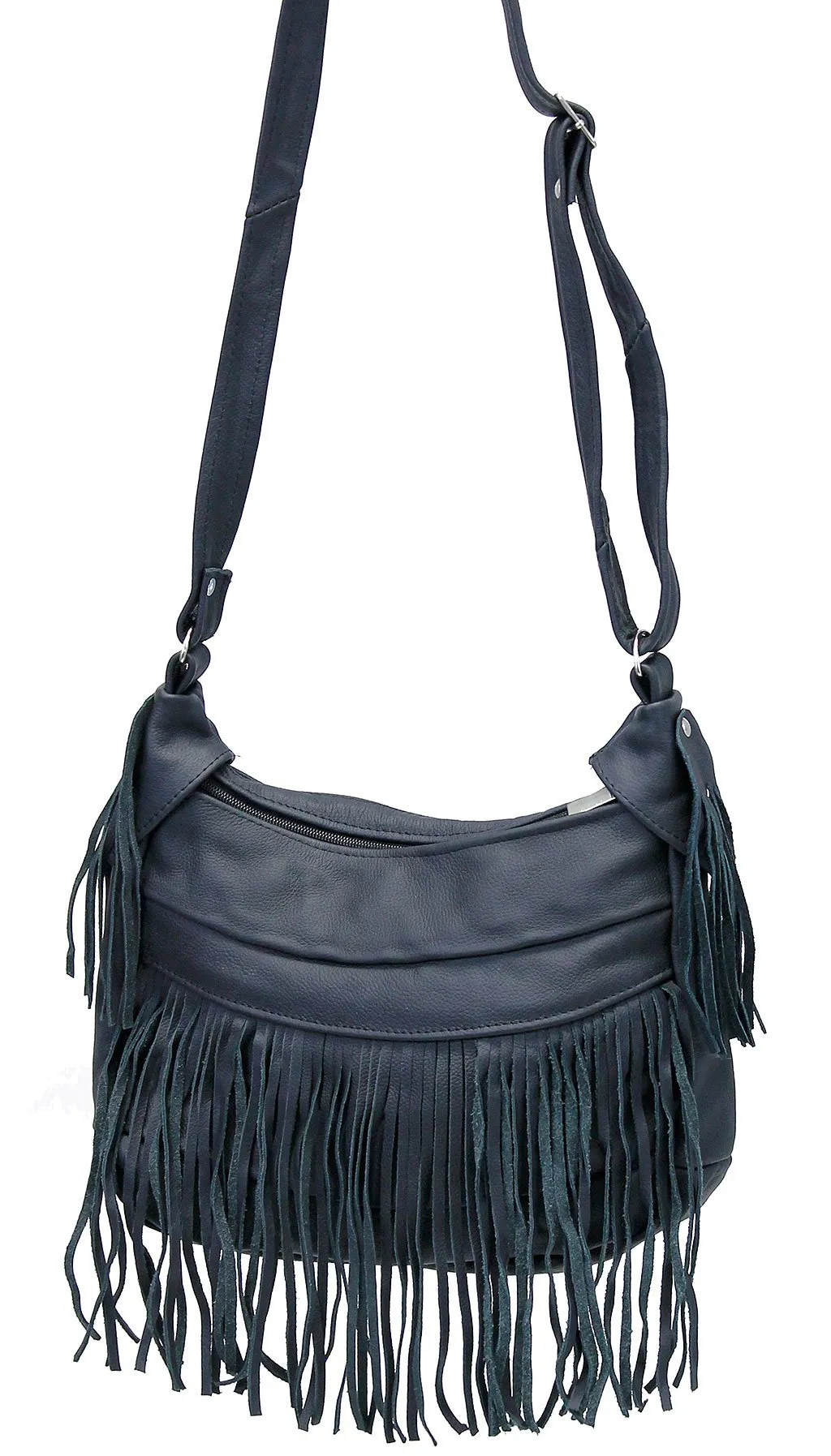 Black Leather Three Sided Fringe Purse #P5040FK