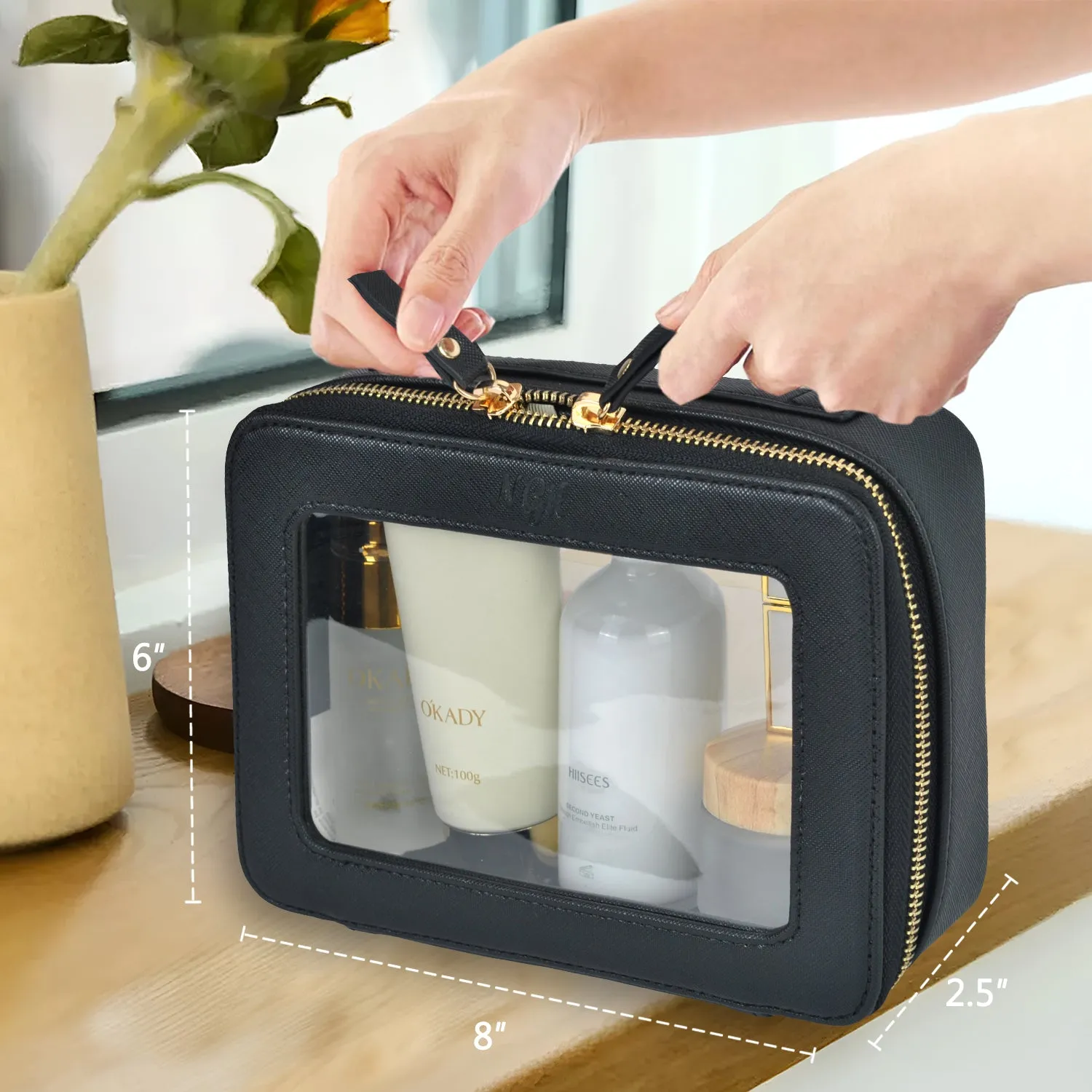 Black NGIL Clear Faux Leather Toiletry Bag