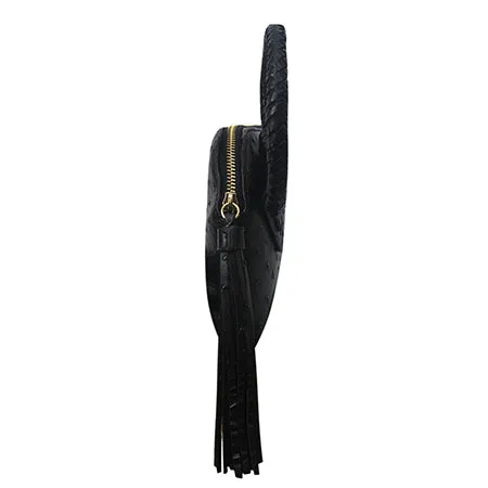 Black NGIL Textured Fashion Faux Leather Mini Purse With Fringe Tassel