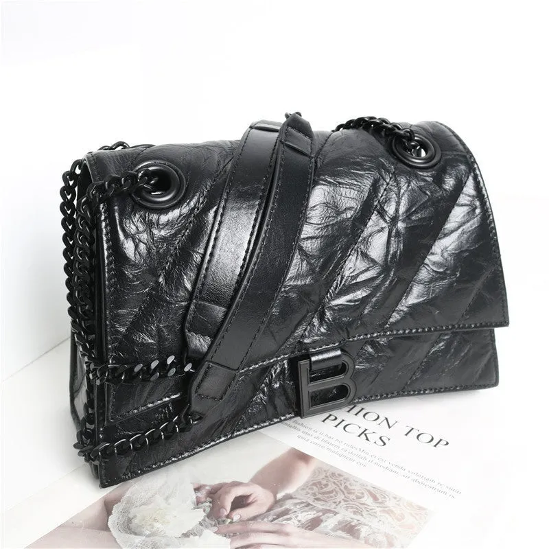 Black Quilted Calfskin Leather Shoulder  Cross Body Bag