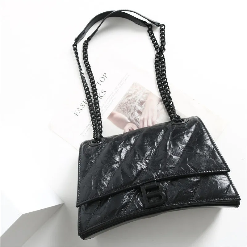 Black Quilted Calfskin Leather Shoulder  Cross Body Bag