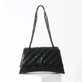 Black Quilted Calfskin Leather Shoulder  Cross Body Bag