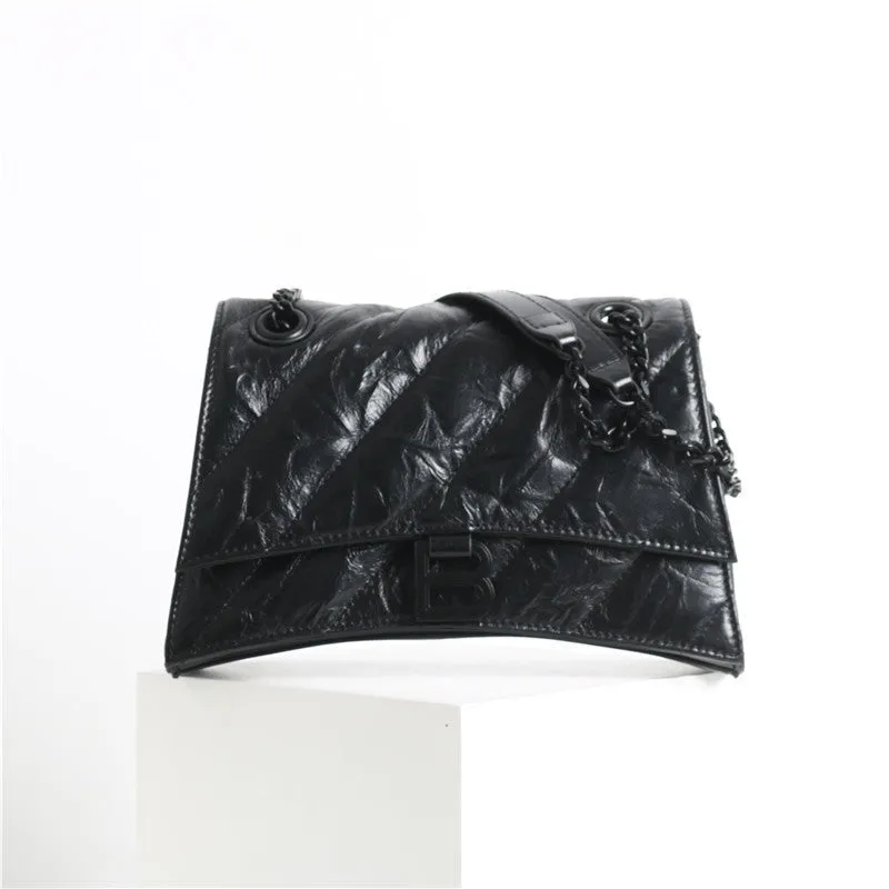 Black Quilted Calfskin Leather Shoulder  Cross Body Bag