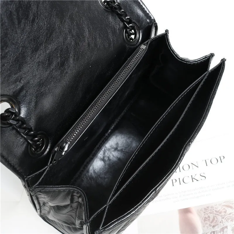 Black Quilted Calfskin Leather Shoulder  Cross Body Bag