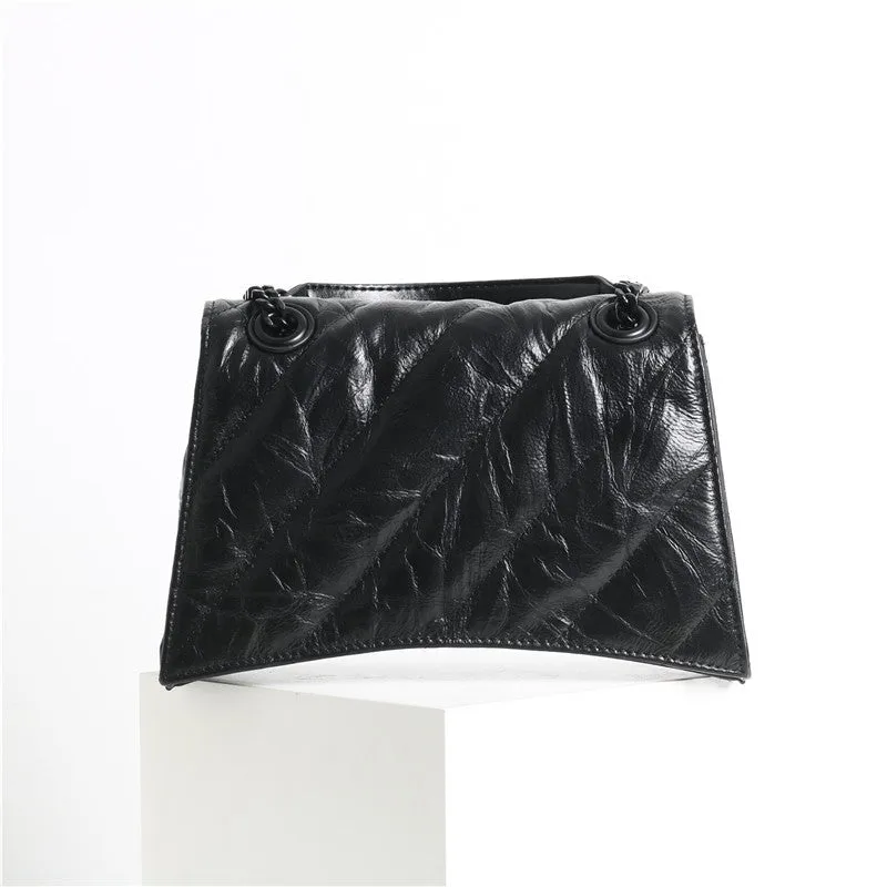 Black Quilted Calfskin Leather Shoulder  Cross Body Bag