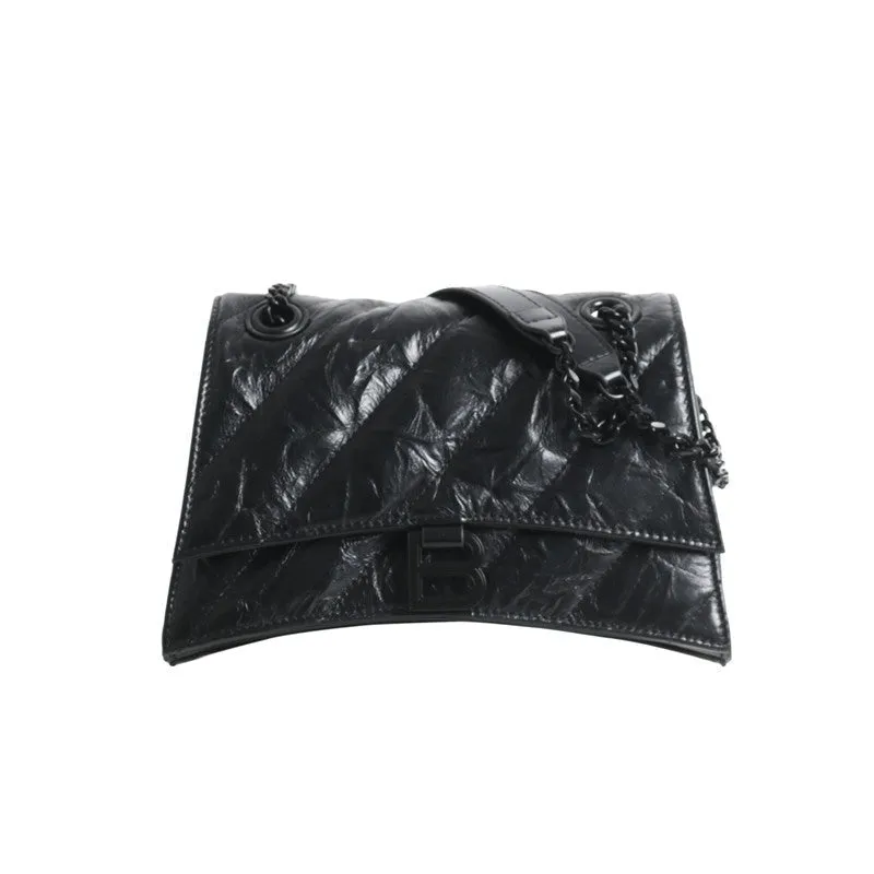 Black Quilted Calfskin Leather Shoulder  Cross Body Bag