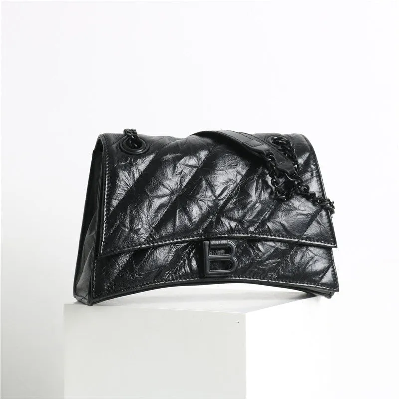 Black Quilted Calfskin Leather Shoulder  Cross Body Bag