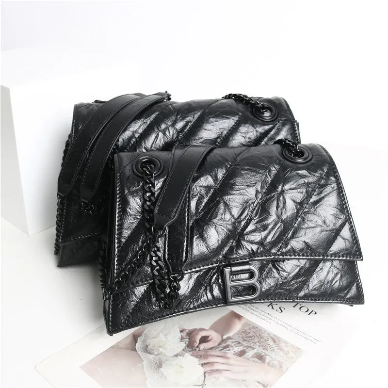 Black Quilted Calfskin Leather Shoulder  Cross Body Bag