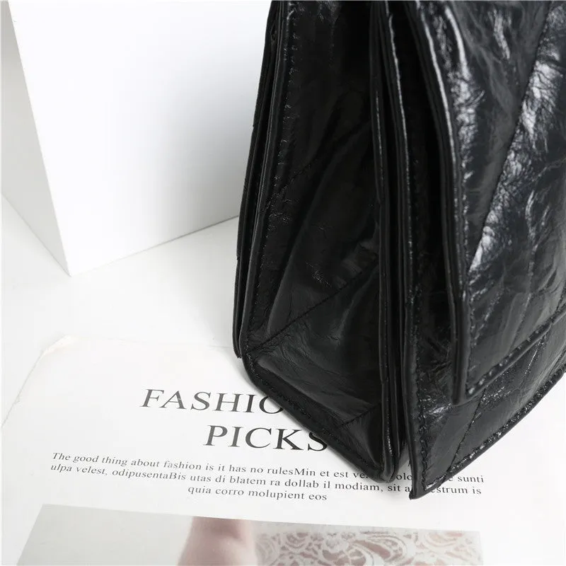 Black Quilted Calfskin Leather Shoulder  Cross Body Bag