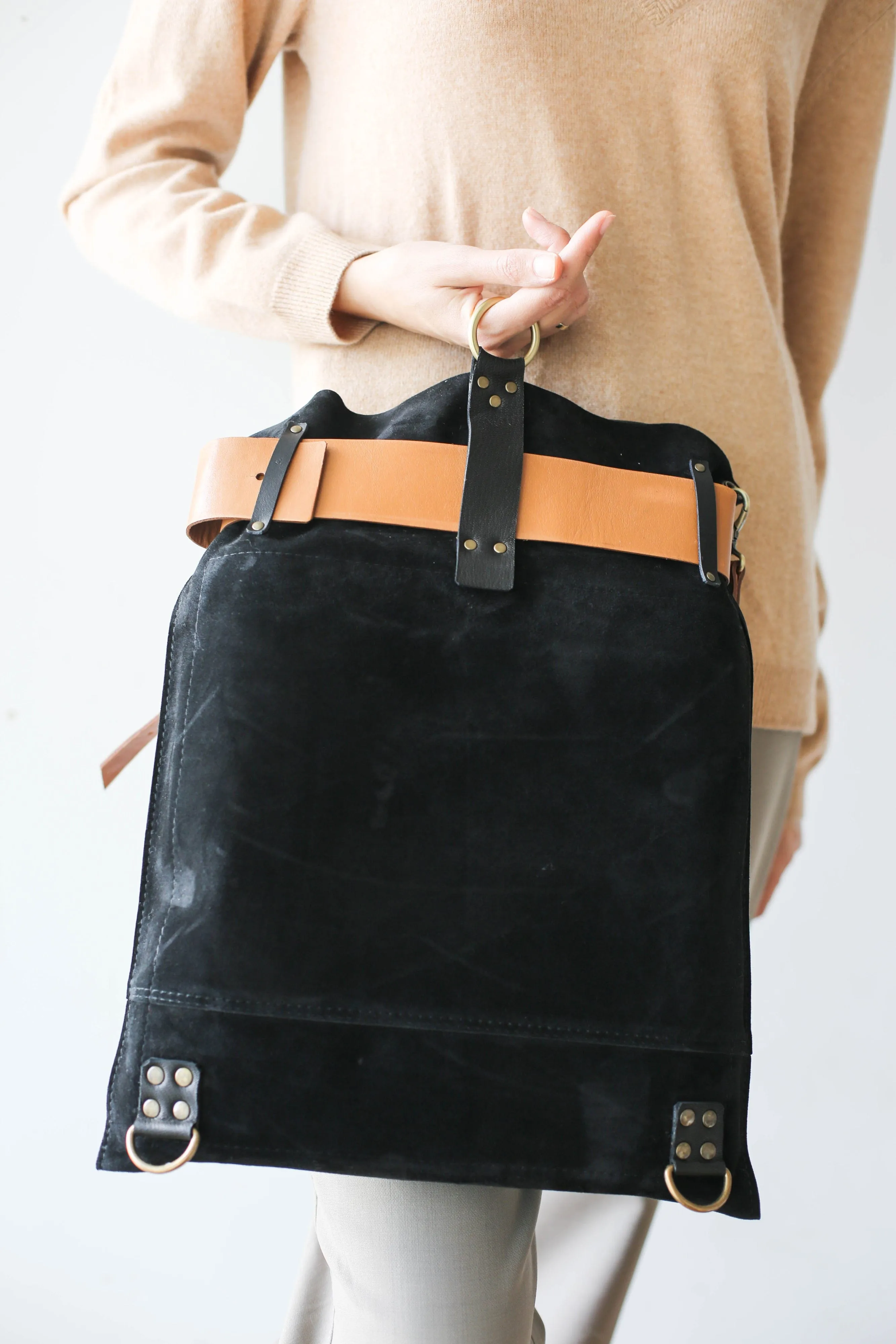 Black w/Brown Leather Backpack