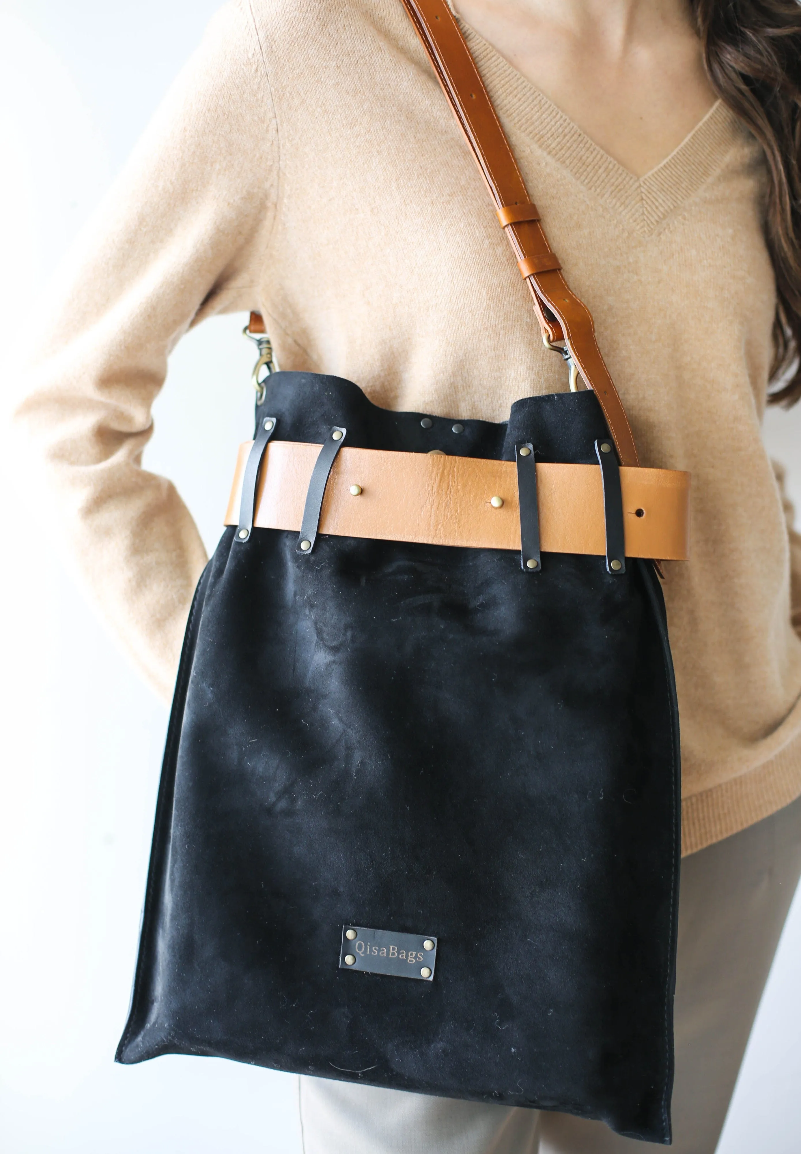 Black w/Brown Leather Backpack