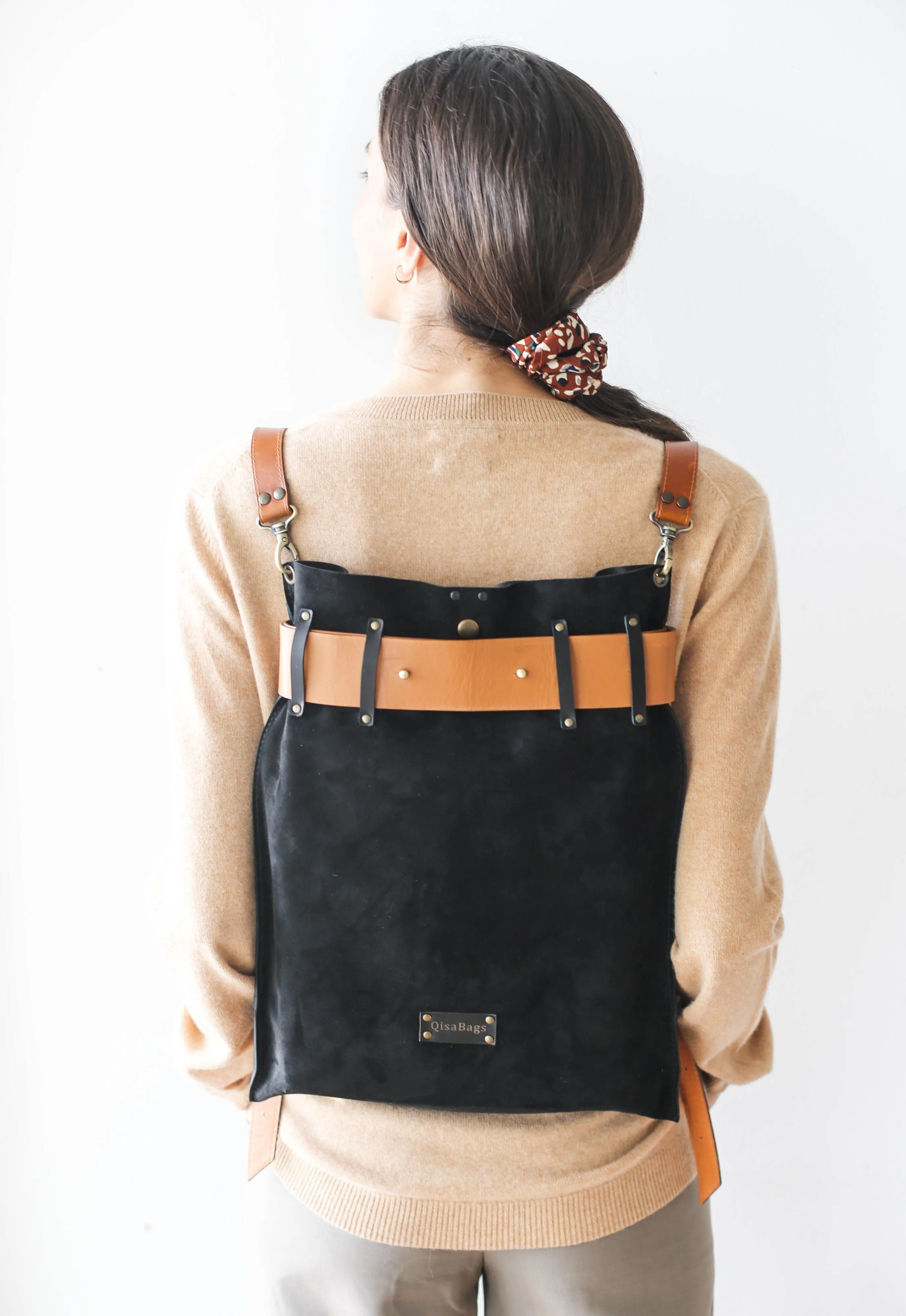 Black w/Brown Leather Backpack