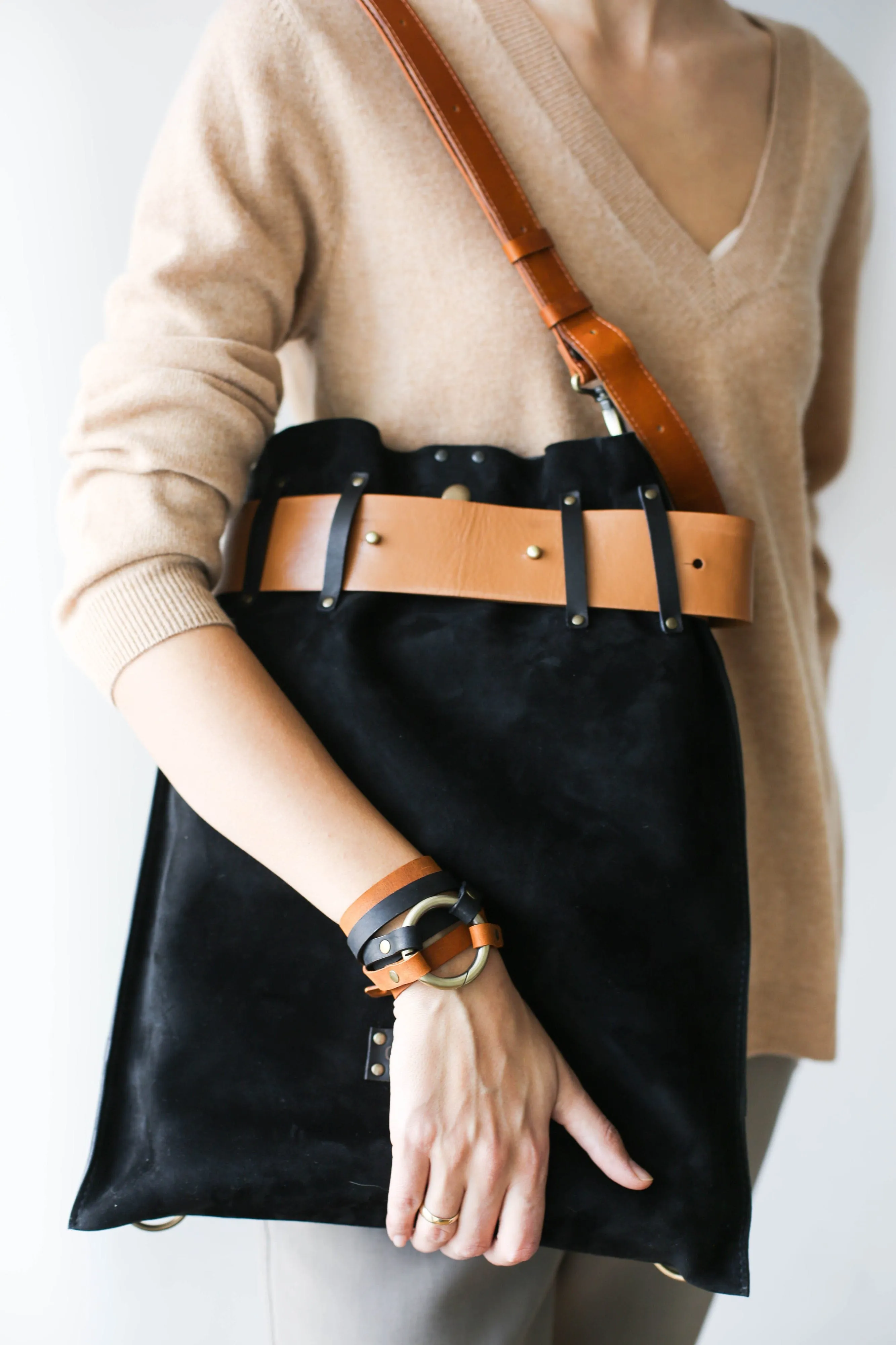 Black w/Brown Leather Backpack