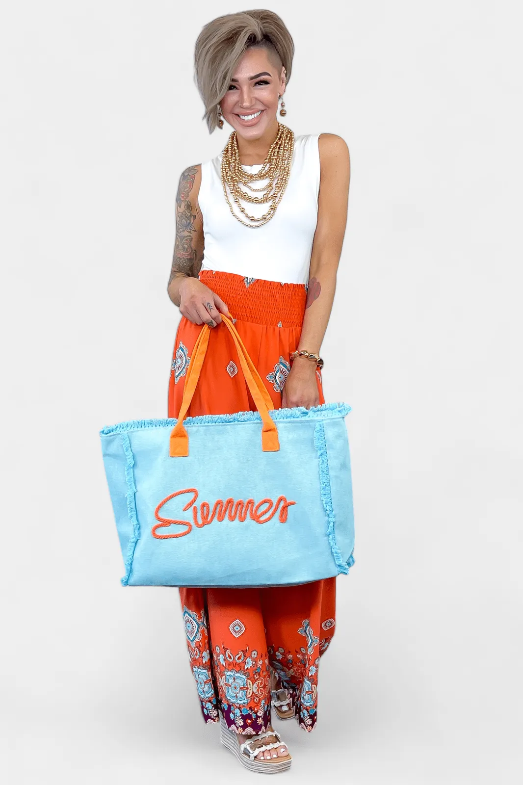 Blue Summer Fringe Canvas Bag