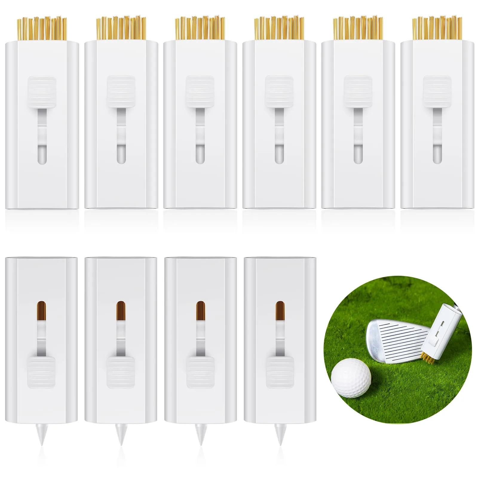 Bokon 10 Pcs Pocket Retractable Golf Club Brush Double Side Golf Club Groove Cleaner Mini Golf Brush Tool Bristle Golf Wire Brush for Men Women Friends Golfer Golfing Cleaning Accessories Gifts, White