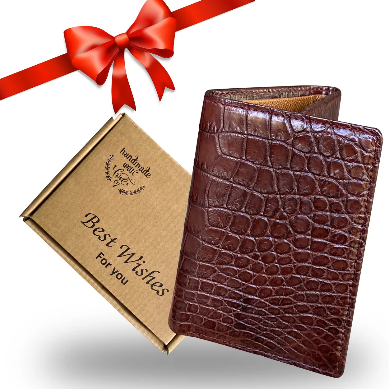 Brown Alligator Leather Trifold Wallet RFID Blocking | TRI36