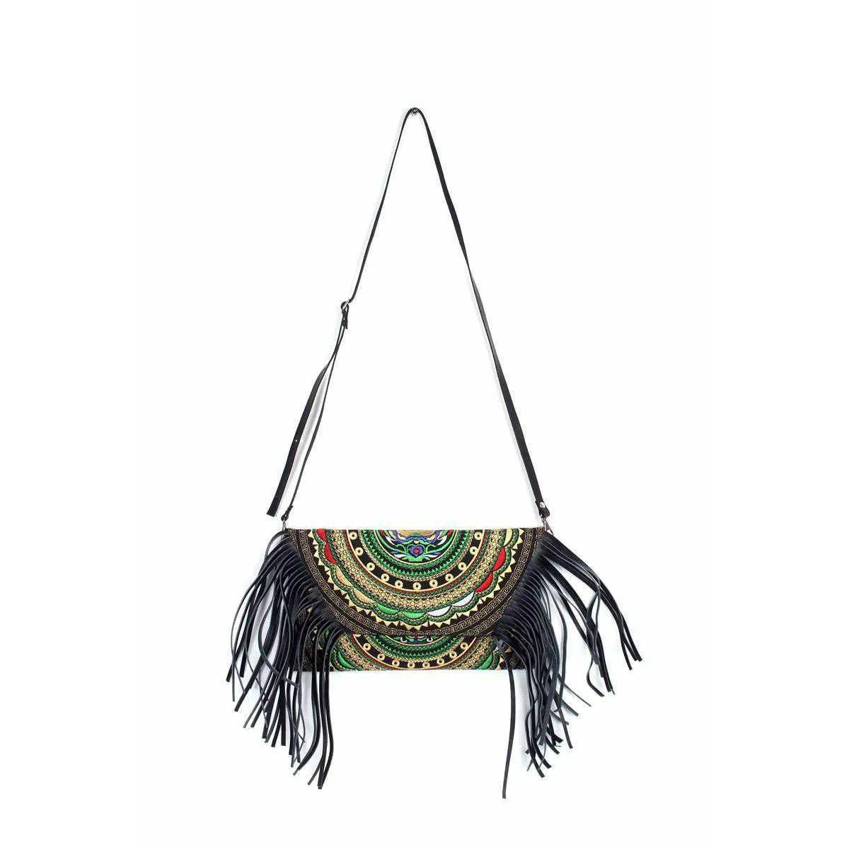 BUNDLE: 5 Piece Embroidery & Leather Fringe Crossbody Bag - Thailand