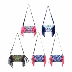 BUNDLE: 5 Piece Embroidery & Leather Fringe Crossbody Bag - Thailand